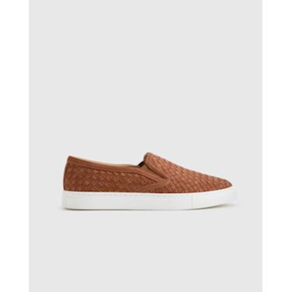 Quince Woven Leather Slip-On Sneakers in Cognac Brown NWOB 8